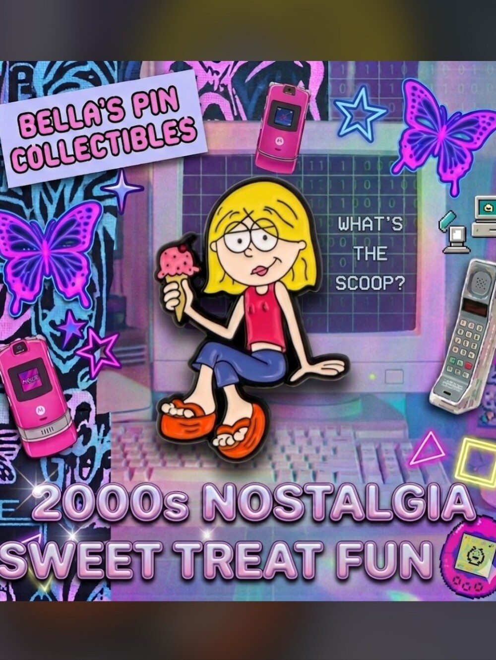 🍦 Brand NEW Lizzie McGuire with Ice Cream Enamel Pin! 💖✨ Y2K Vibes